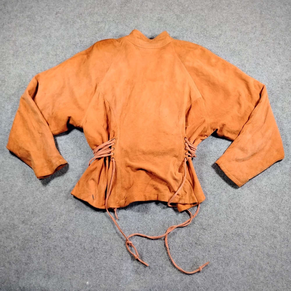 T.J. BOY'S Vintage Suede Leather Corset Lace Up Jacket Burnt Orange Small USA - Picture 8 of 10
